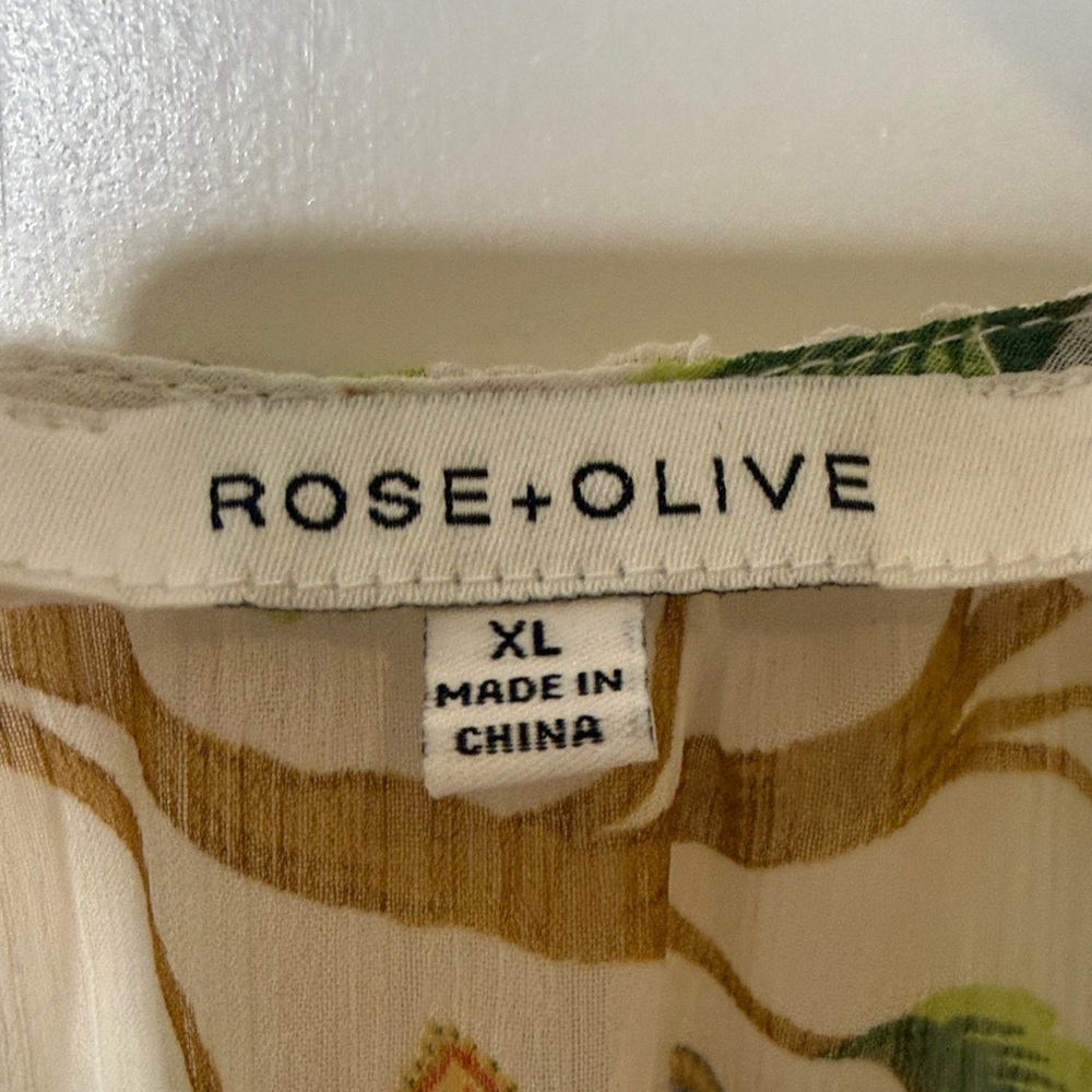 Rose & Olive Sheer Floral V Neck Ruffle Top White Pink Green - Picture 7 of 7